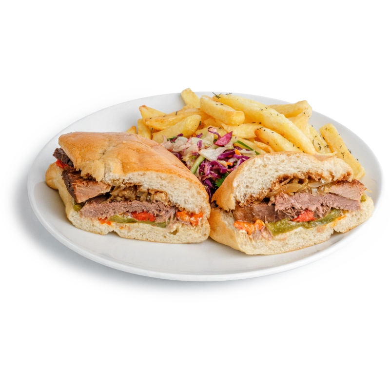 Beef Steak In Rustic Ciabatta Sandwich