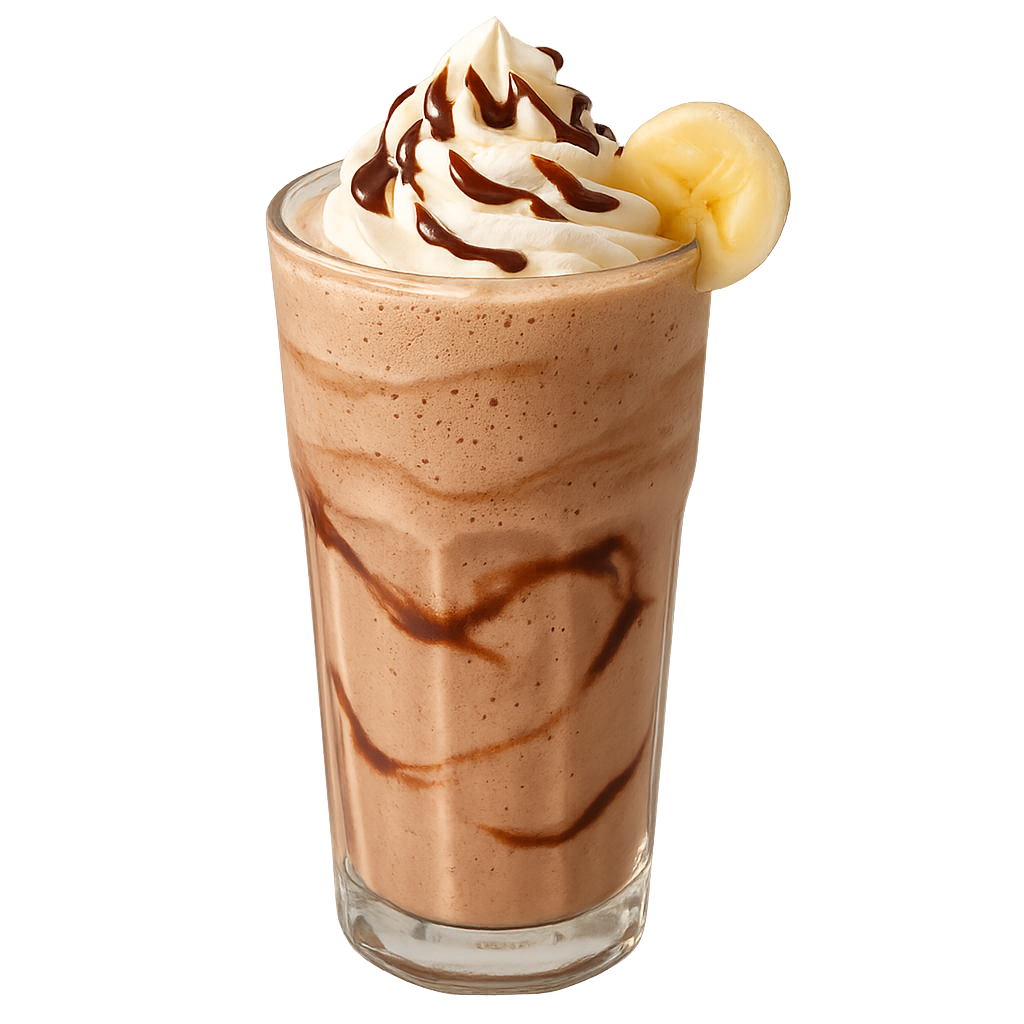 Choco Banana Shake in a tall glass, no background 