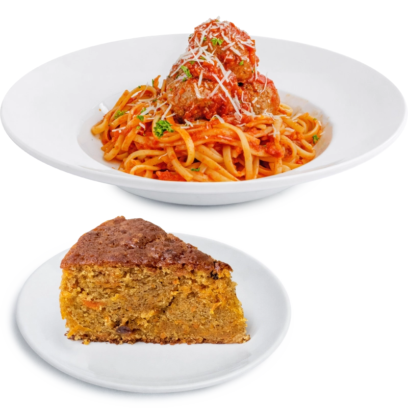Spaghetti Meatballs + Carrot Cake Slice