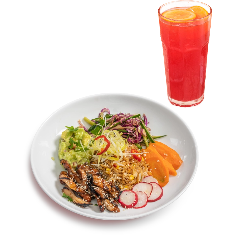 Teriyaki Chicken Bowl + Hibiscus Lemonade - Artcaffé Restaurant